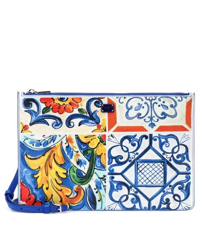 Shop Dolce & Gabbana Printed Leather Pouch In Multicoloured