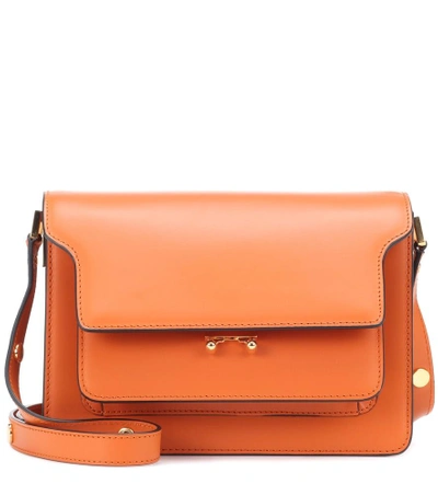 Shop Marni Trunk Leather Shoulder Bag In Orange