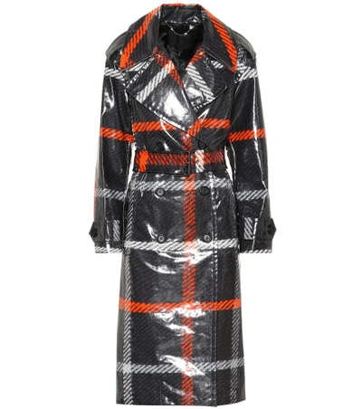 Shop Marc Jacobs Plaid Coated Cotton Trench Coat In Black