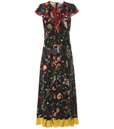 Shop Red Valentino Printed Silk Midi Dress In Black