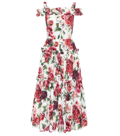 Shop Dolce & Gabbana Floral-printed Cotton Dress In White