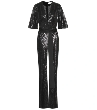 Shop Galvan Galaxy Sequinned Jumpsuit In Black