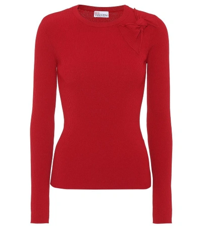 Shop Red Valentino Rib-knit Bow Sweater In Red