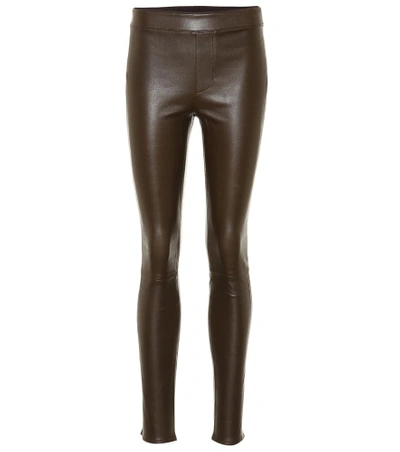 Shop Helmut Lang Leather Leggings In Brown