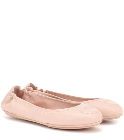 Shop Ferragamo Gancini Leather Ballerinas In Pink