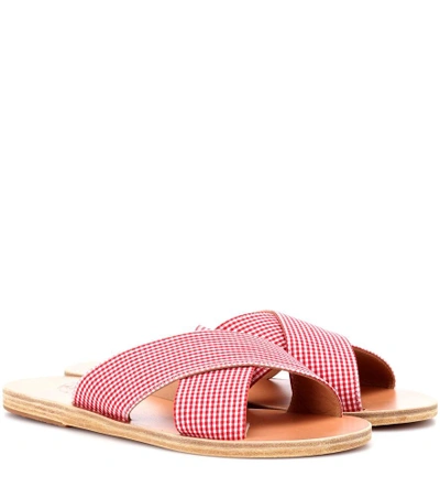 Shop Ancient Greek Sandals Thais Gingham Slides In Red