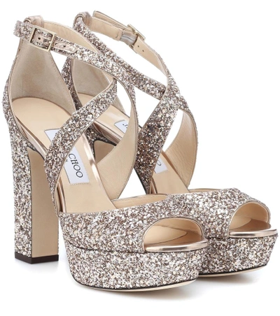 Shop Jimmy Choo April 120 Glitter Plateau Sandals In Pink