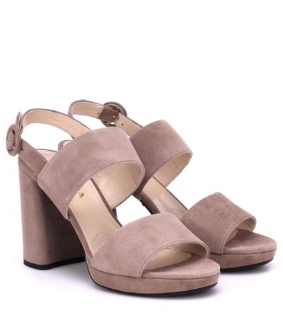 Shop Prada Suede Sandals In Neutrals