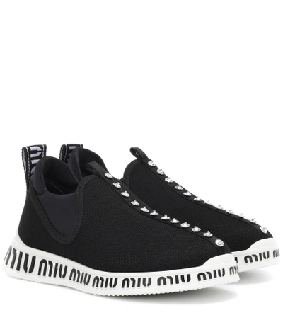 Shop Miu Miu Crystal-embellished Sneakers In Black