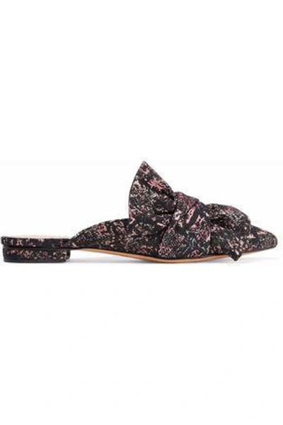 Shop Schutz D'ana Bow-embellished Jacquard Slippers In Black