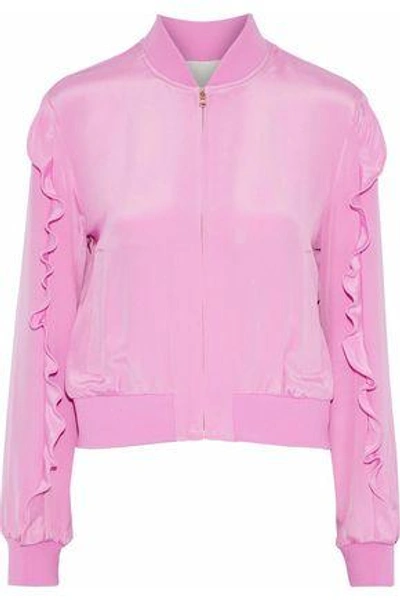 Shop Tibi Woman Ruffled Silk Crepe De Chine Bomber Jacket Baby Pink