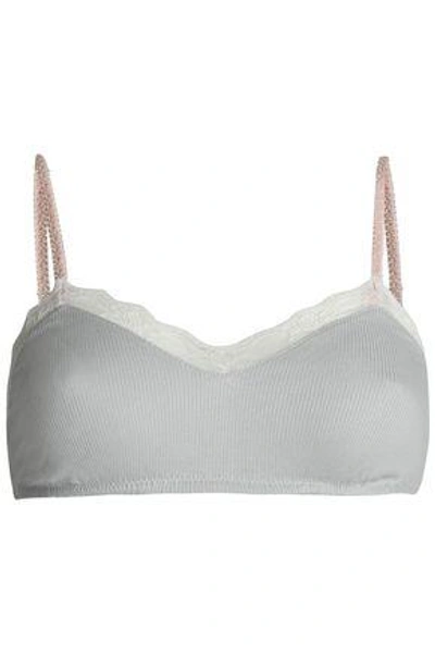 Shop Eberjey Woman Lace-trimmed Ribbed Jersey Soft-cup Bra Gray