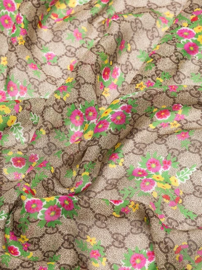 Shop Gucci Gg Floral Silk Shawl In Nude&neutrals
