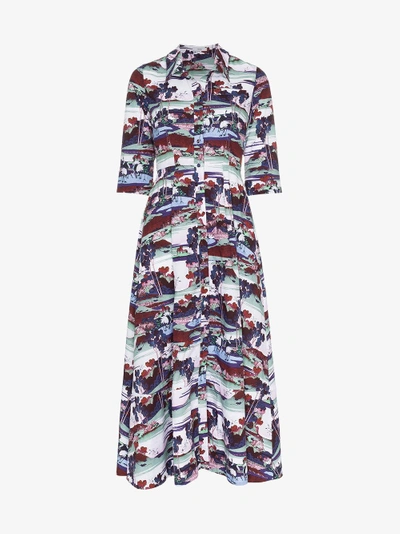 Shop Erdem Kasia Mizuno Land Poplin Dress In Multicolour