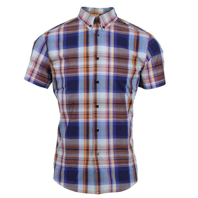 Shop Lords Of Harlech Tim Shirt In Navy Large Plaid