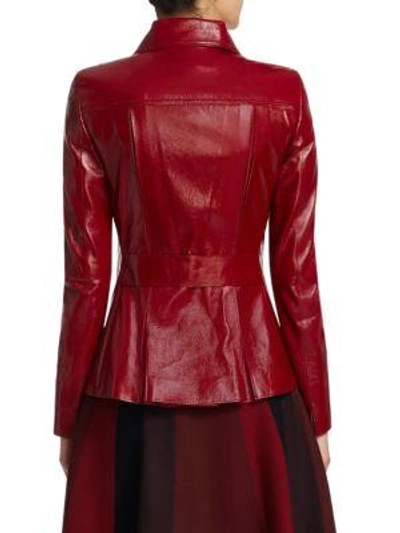 Shop Akris Punto Patent Leather Moto Jacket In Ruby