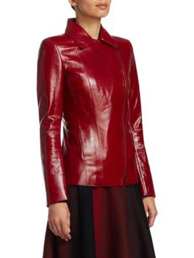 Shop Akris Punto Patent Leather Moto Jacket In Ruby