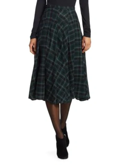 Shop Akris Punto Wool Check Midi Skirt In Ivy