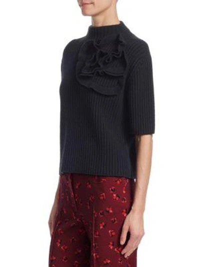 Shop Akris Punto Wool & Cashmere Floral Knit Turtleneck Sweater In Black