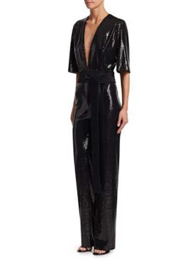 Shop Galvan Galaxy Sequin Jumpsuit In Black