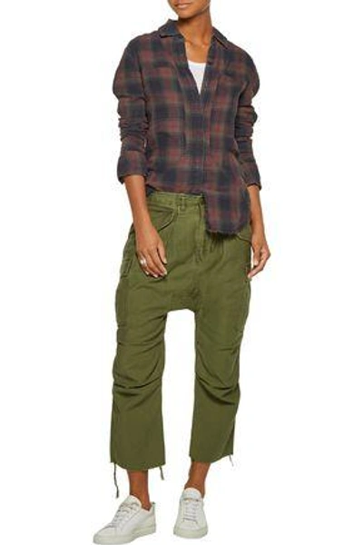 Shop R13 Woman Cropped Cotton-canvas Straight-leg Pants Army Green