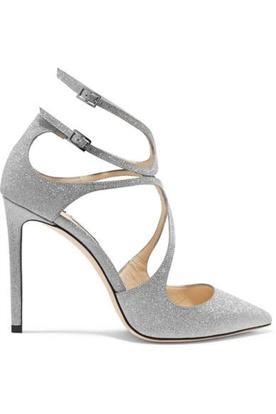 Shop Jimmy Choo Lancer 100 Glittered Leather Pumps In Silver