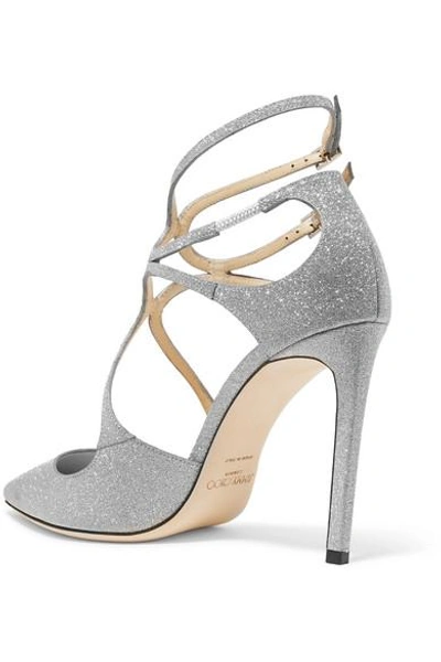 Shop Jimmy Choo Lancer 100 Glittered Leather Pumps In Silver