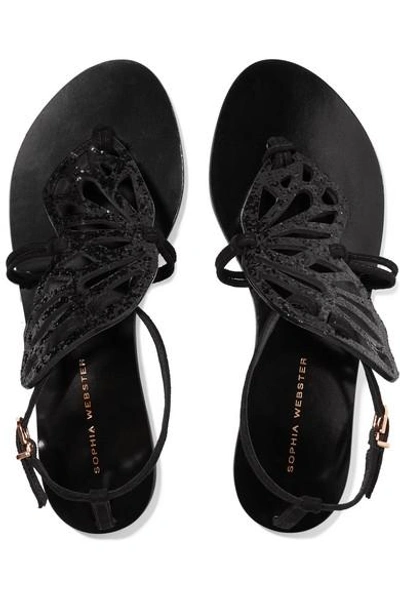 Shop Sophia Webster Butterfly Glittered Suede Sandals In Black