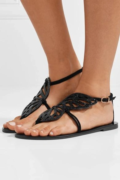 Shop Sophia Webster Butterfly Glittered Suede Sandals In Black