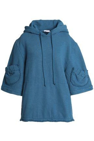 Shop Jw Anderson Woman Cotton-blend Fleece Hooded Sweatshirt Petrol
