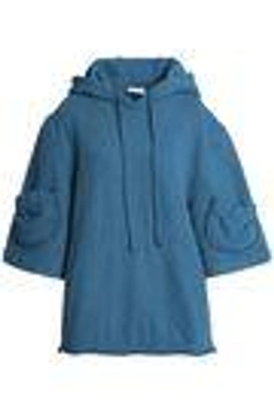 Shop Jw Anderson Woman Cotton-blend Fleece Hooded Sweatshirt Petrol