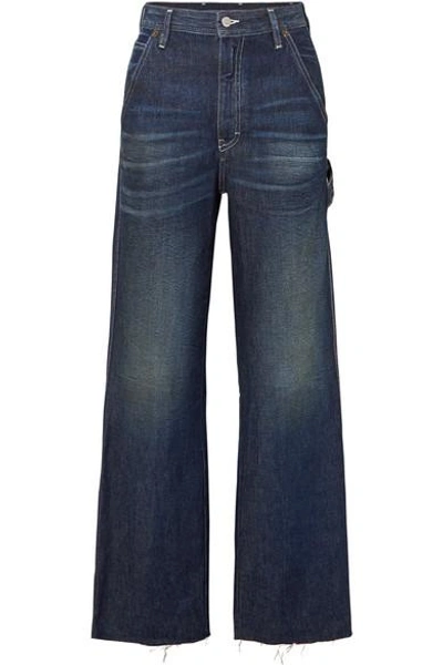 Shop Mm6 Maison Margiela Cropped High-rise Wide-leg Jeans In Dark Denim