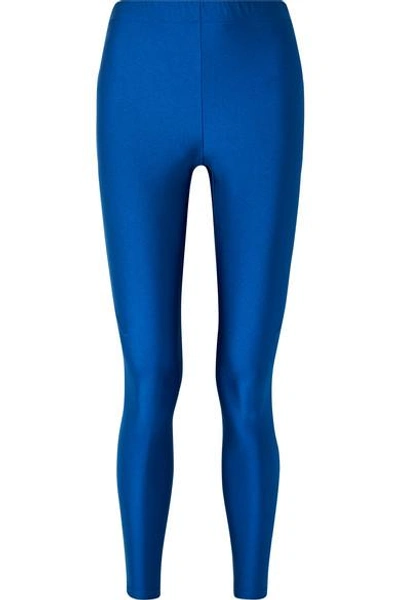 Shop Gucci Striped Metallic Tech-jersey Leggings In Blue