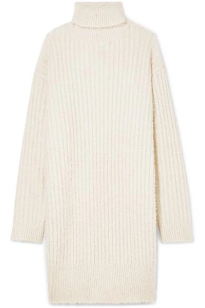 Shop Givenchy Oversized Ribbed-knit Turtleneck Mini Dress In Ecru
