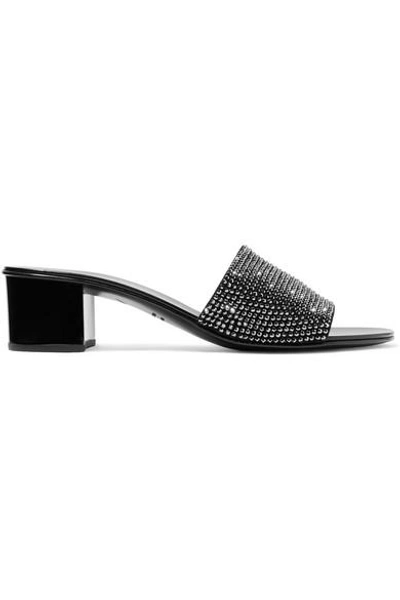 Shop Giuseppe Zanotti Roll Crystal-embellished Suede Mules In Black