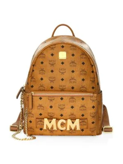 Shop Mcm Small-medium Trio Stark Backpack In Cognac