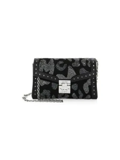 Shop Mcm Small Millie Leopard Crystal Leather Crossbody Bag In Black