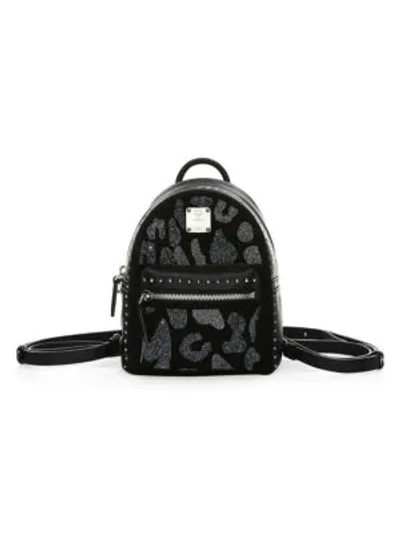 Shop Mcm Extra Mini Stark Leopard Crystal Leather Backpack In Black