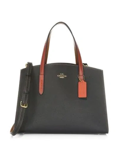 Shop Coach Exotic Charlie Colorblock Leather Satchel In Black