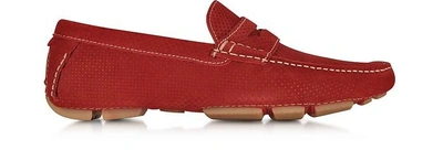 Shop A.testoni Shoes Garofano Techno Suede Moccasin Shoe In Red