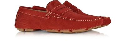 Shop A.testoni Shoes Garofano Techno Suede Moccasin Shoe In Red