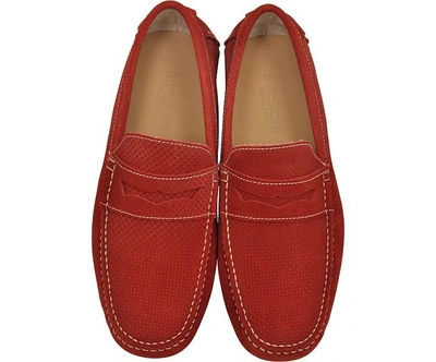 Shop A.testoni Shoes Garofano Techno Suede Moccasin Shoe In Red