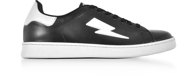 Shop Neil Barrett Shoes Black And White Leather Thunderbolt Tennis Sneakers In Black,white