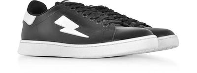Shop Neil Barrett Shoes Black And White Leather Thunderbolt Tennis Sneakers In Black,white
