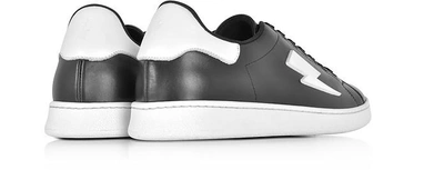 Shop Neil Barrett Shoes Black And White Leather Thunderbolt Tennis Sneakers In Black,white