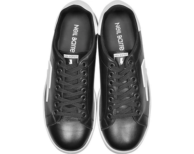 Shop Neil Barrett Shoes Black And White Leather Thunderbolt Tennis Sneakers In Black,white