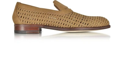 Shop A.testoni Shoes Brandy Woven Leather Slip-on Shoe In Beige