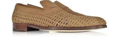 Shop A.testoni Shoes Brandy Woven Leather Slip-on Shoe In Beige
