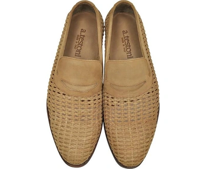 Shop A.testoni Shoes Brandy Woven Leather Slip-on Shoe In Beige