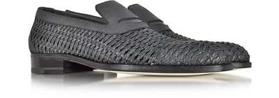 Shop A.testoni Shoes Black Woven Leather Slip-on Shoe